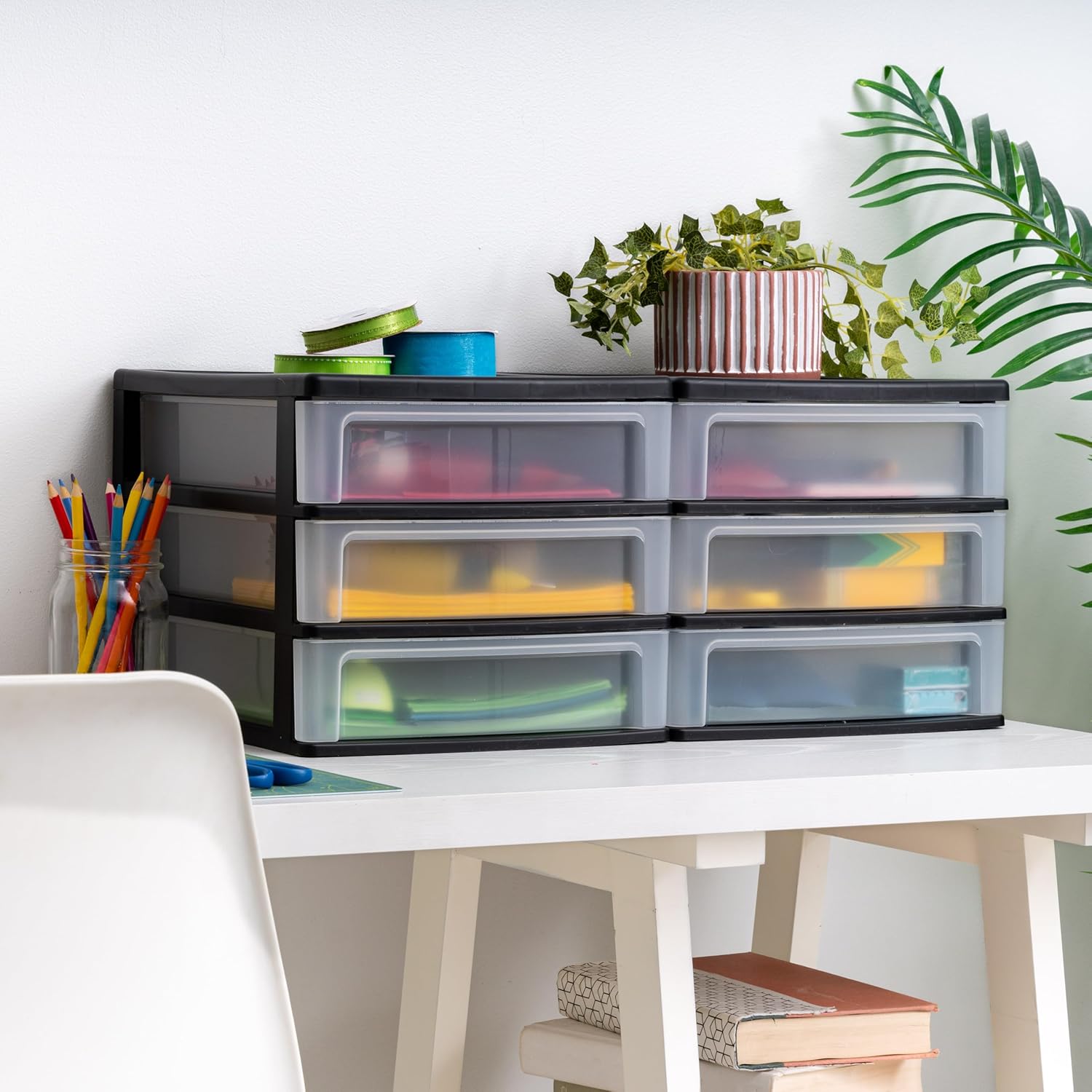 IRIS USA Plastic Stacking Desk Top 3-Drawer Storage Organizer, 2-Pack,