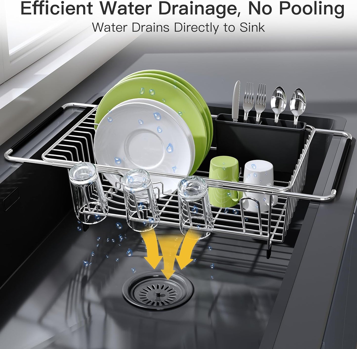 JASIWAY Dish Drying Rack in Sink, Expandable Stainless Steel Dish Drai