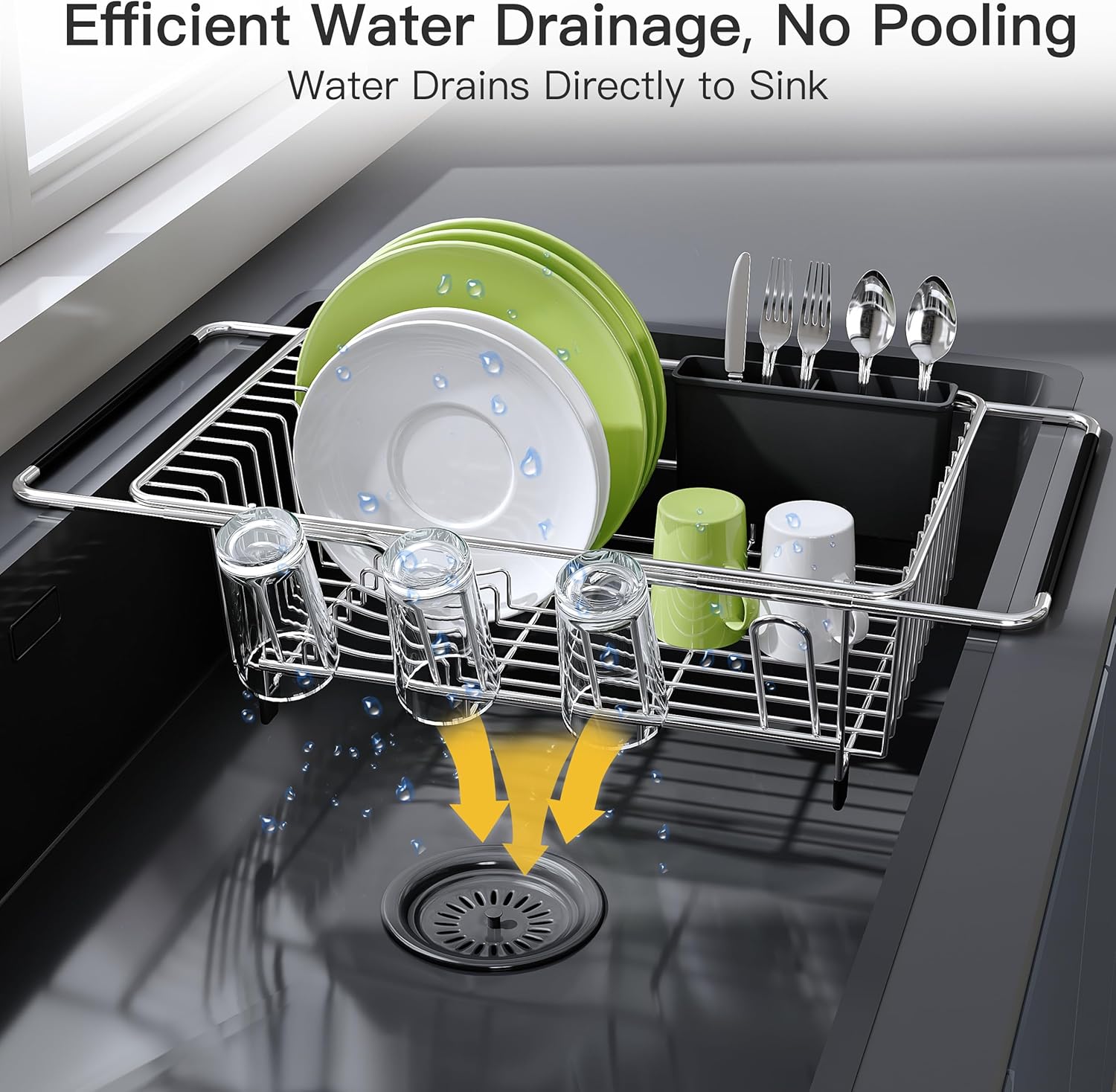 JASIWAY Dish Drying Rack in Sink, Expandable Stainless Steel Dish Drai