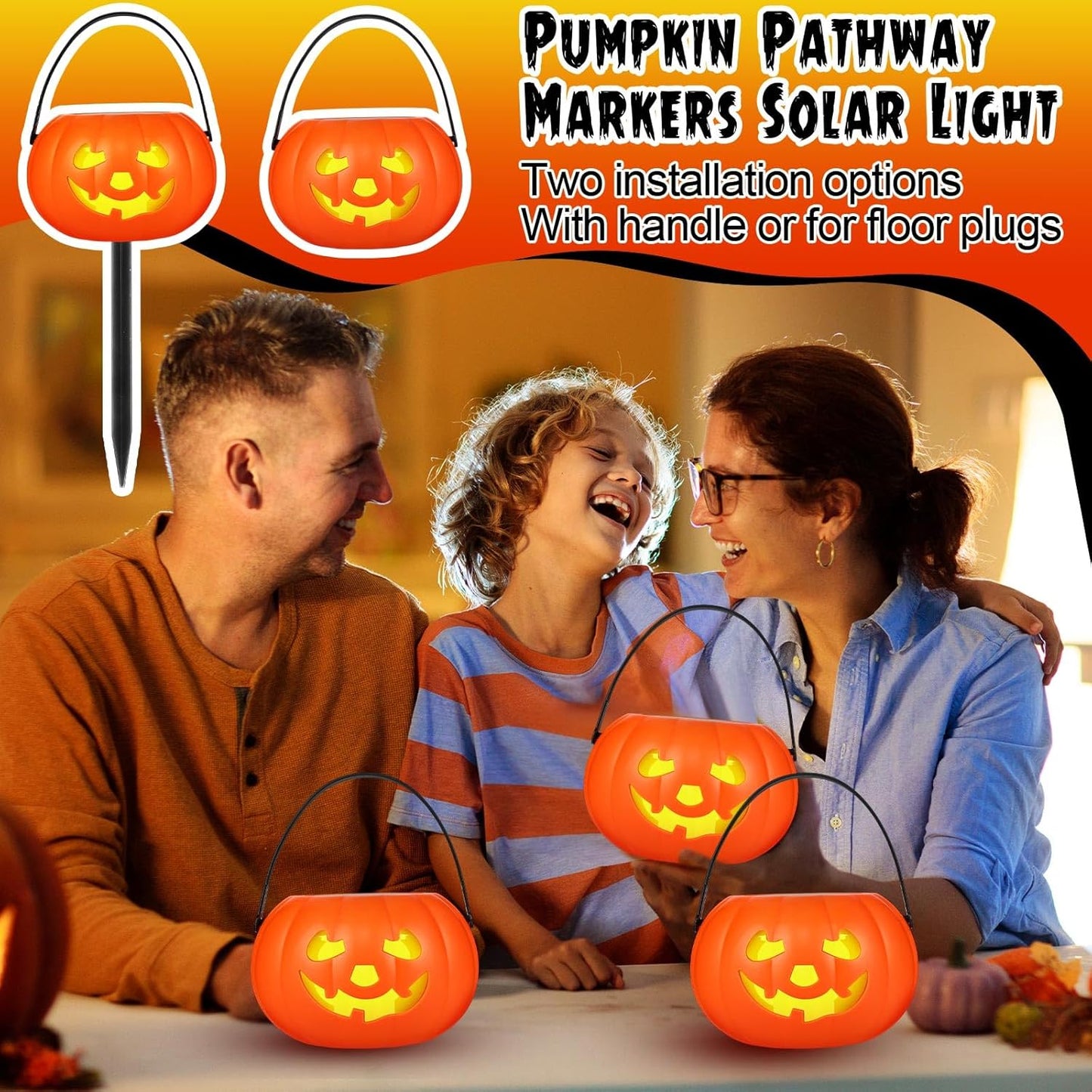 4 Pcs Halloween Pumpkin Pathway Markers Solar Light up Orange Jack O Lantern Stake LED Waterproof Plastic Pumpkin Light for Garden, Balcony, Yard, Lawn, Pathway, Walkway Halloween Decor