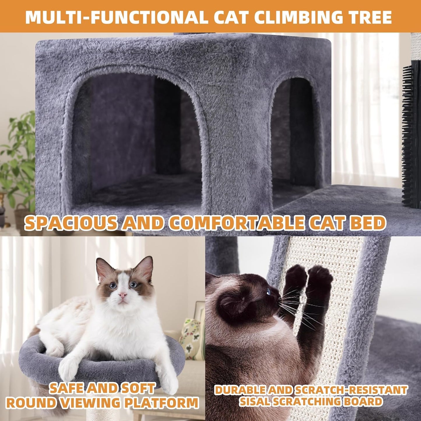 ROYPET Cat Tree with Cat Condo and Two Hammocks, Cat Tower with Scratc