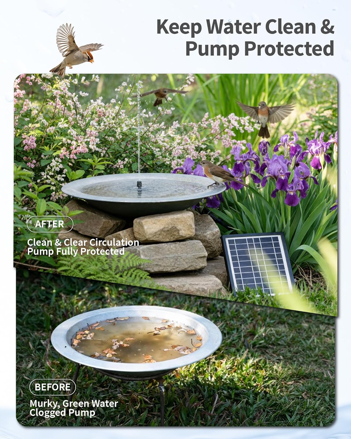 POPOSOAP 4W Solar Fountain Pump with Filter Box, Solar Powered Water Pump Kit with Fountain Nozzles & PVC Tubing for Bird Bath, Garden, Outdoor Fish Tank & Backyard Decor P3035