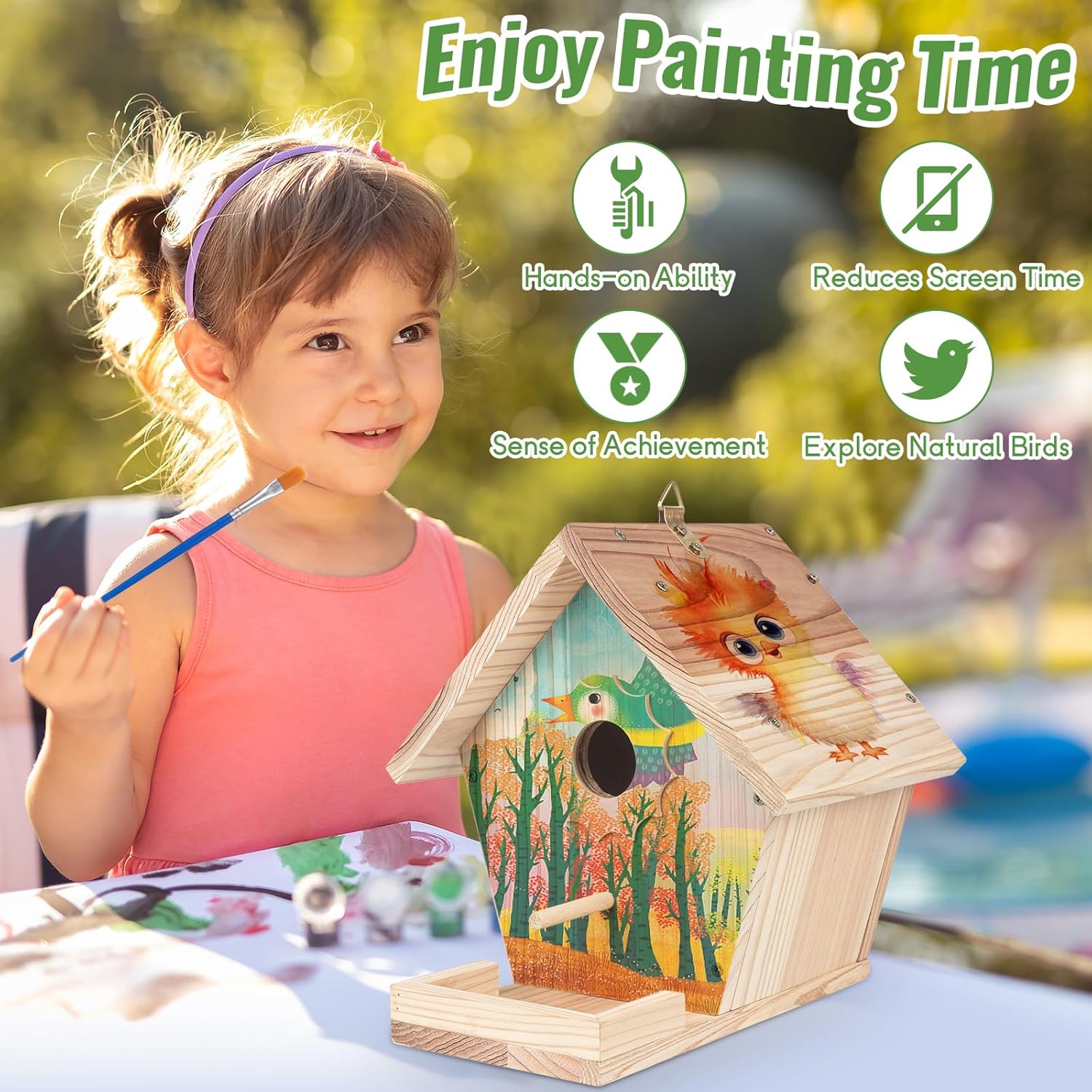 Bird Houses for Outside to Build, DIY Birdhouse Kit with Paint Set, Wo