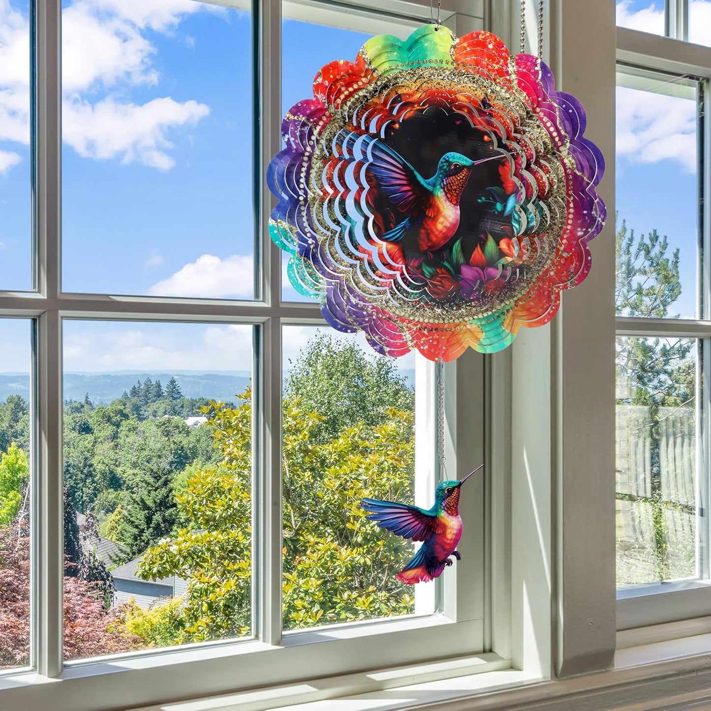 Hummingbird Wind Spinners Outdoor - Hummingbird 3D Metal Yard Wind Spinner Hanging Lawn Christmas Decor for Yard and Garden Kinetic Art Ornament Gifts, (12 X 12 Inches)