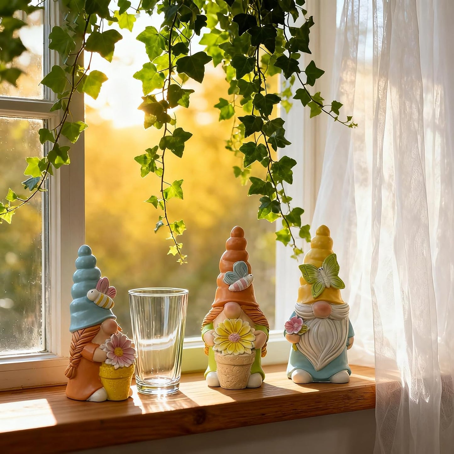 Set of 3 Garden Gnomes with Flower | Spring Decorations for Home, Indo