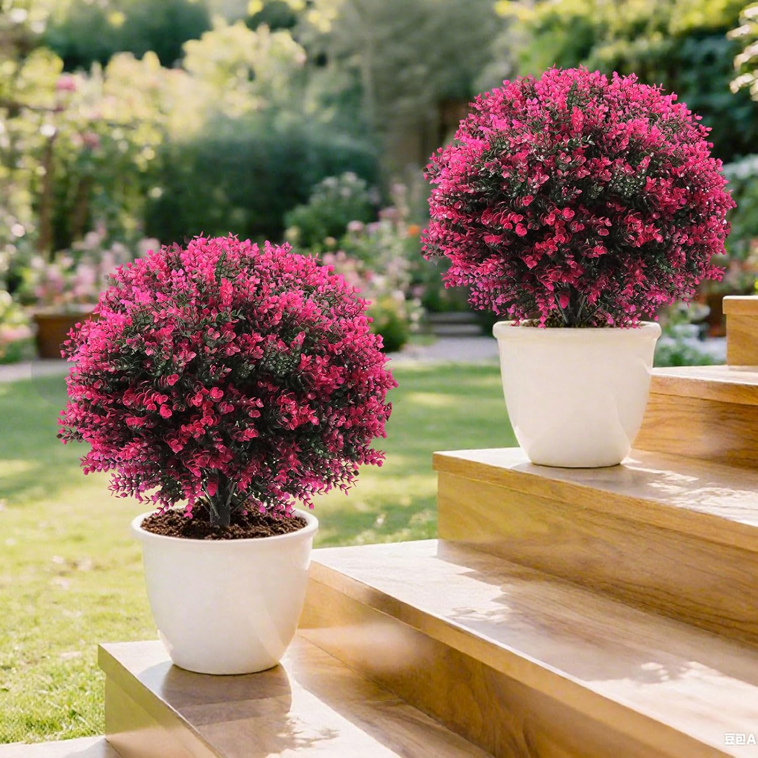 Artificial Rose Boxwood Topiary Ball Bush for Outdoor with Ground Spik