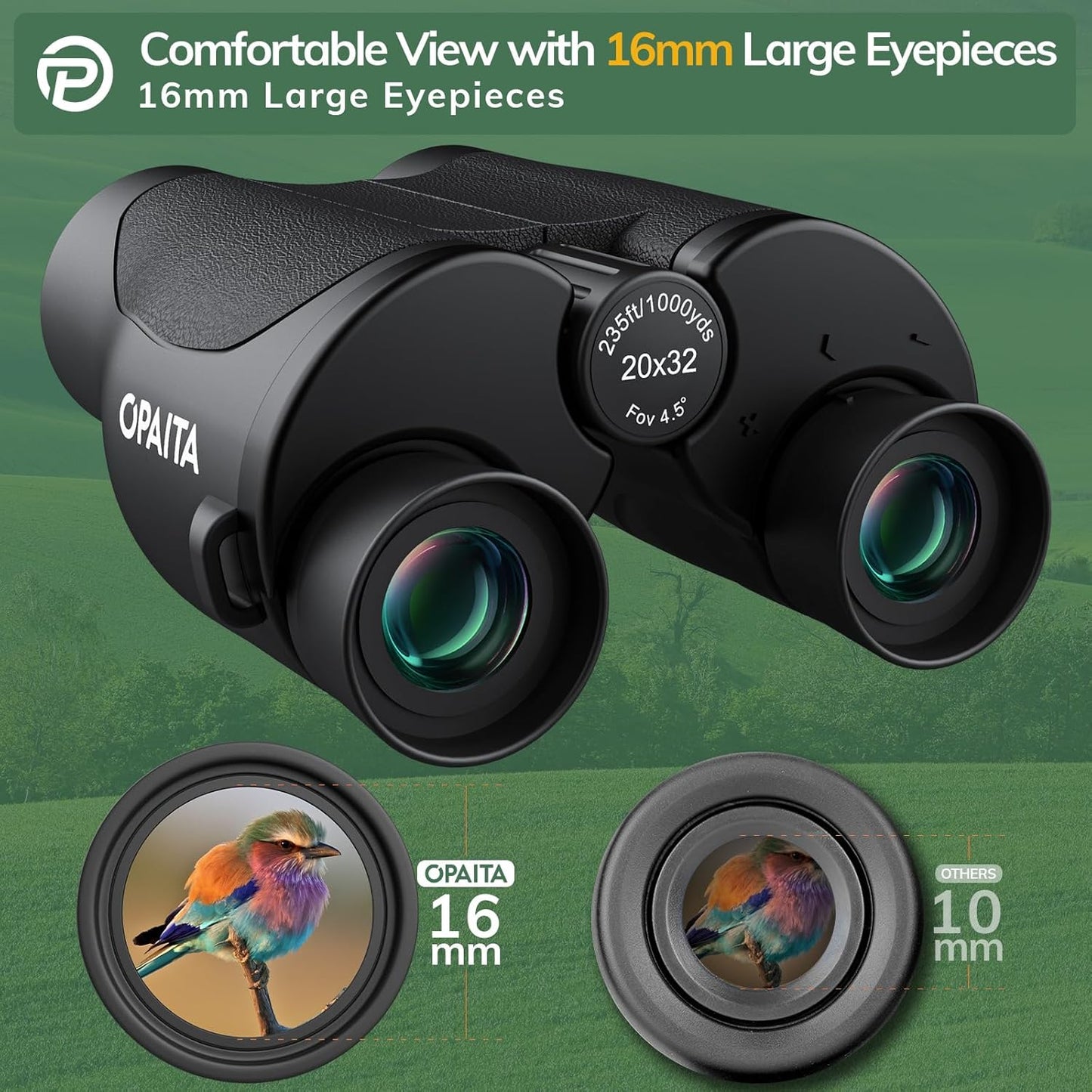 Compact Binoculars for Adults High Powered - OPAITA 20x32 Small Binoculars for Adults Kids with Low Light Vision for Bird Watching Hunting Cruise Ship Travel Concert Hiking