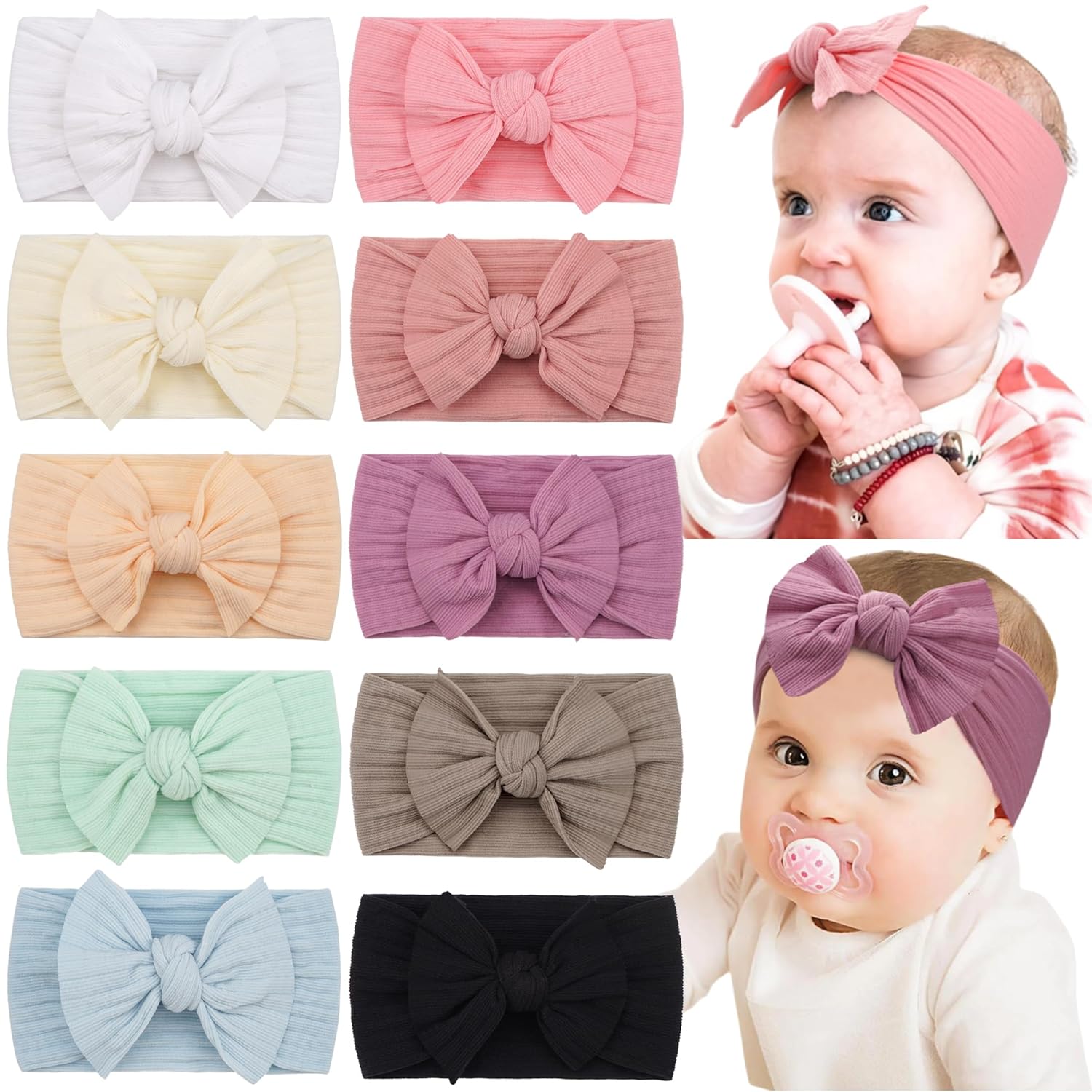 CÉLLOT 10 Colors Super Stretchy Soft Knot Baby Girl Headbands with Hai