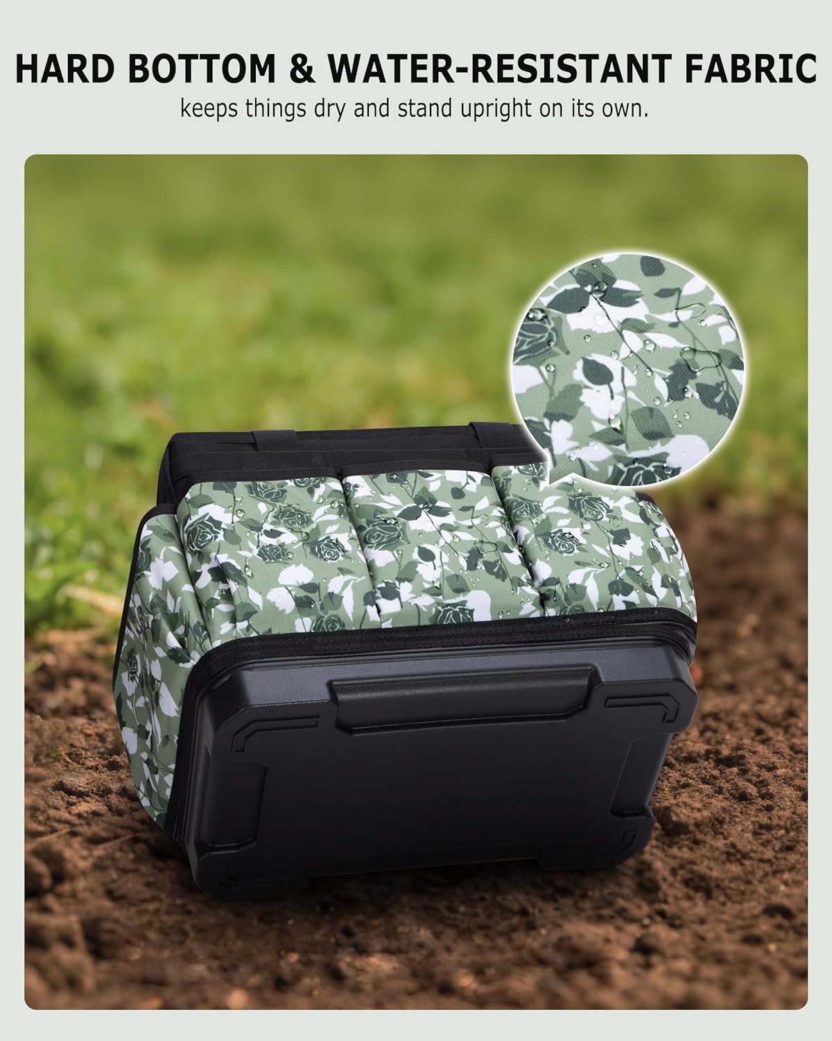 Garden Tool Bag with Hard Bottom, Garden Tote with Shoulder Strap and 