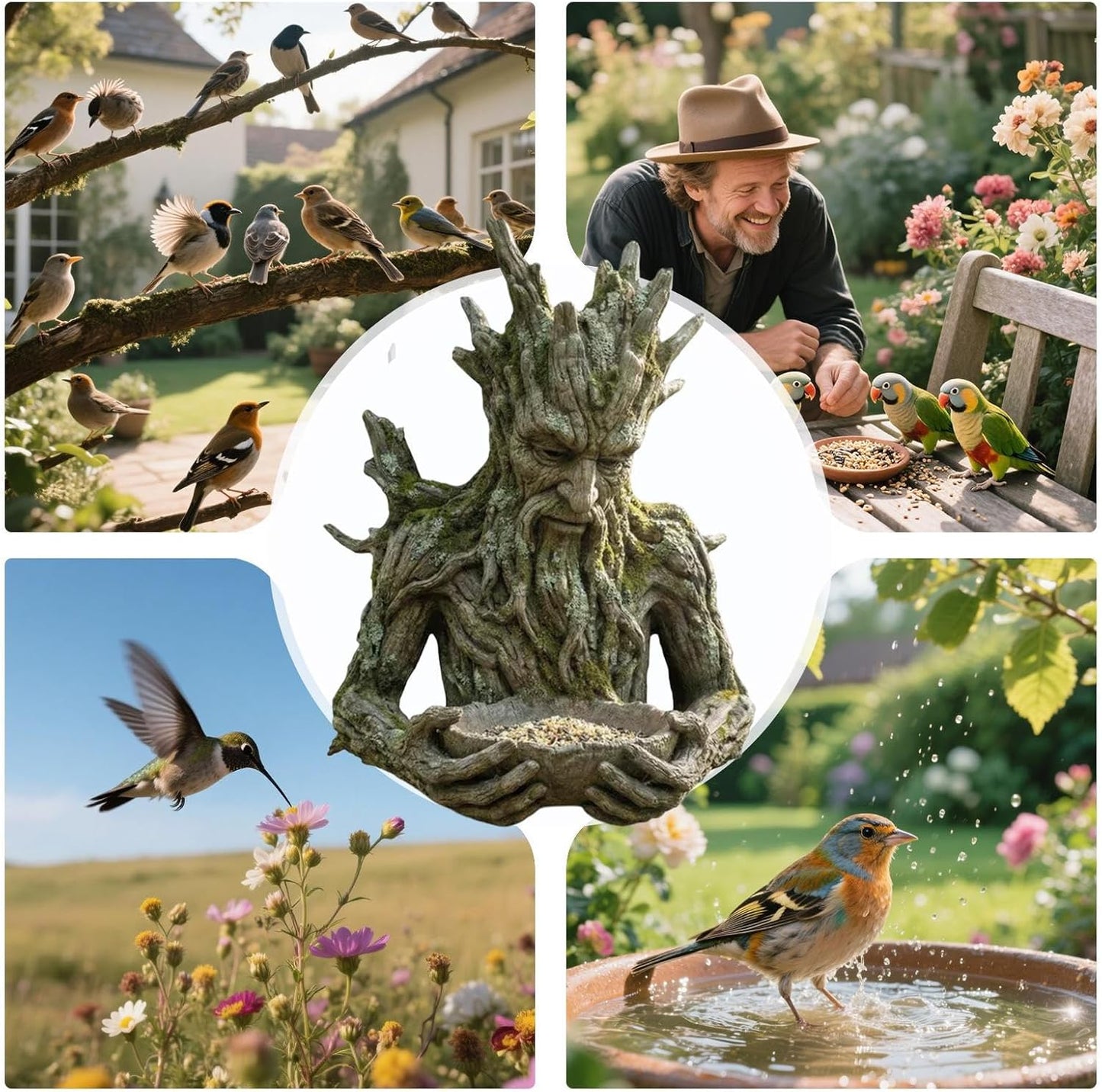 Outdoor Bird Feeder,All-Weather Resin Sculpture - Outside Wild Bird Feeding Station - for Robins Sparrows Budgies Backyard Balcony Patio Terrace Park