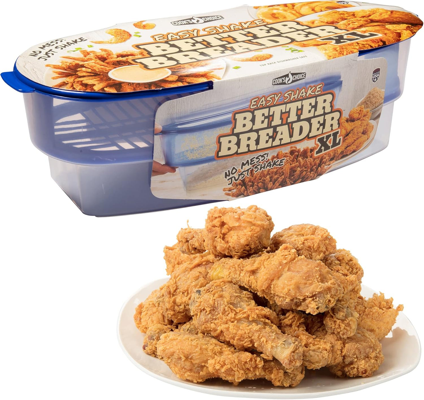 COOK'S CHOICE XL Original Better Breader Batter Bowl- All-in-One Mess Free Breading Station Tool- Great for Parties- Pour in Seasoning, Add Meat, Vegetables or for Fish Fry, & Just Shake- Made in USA