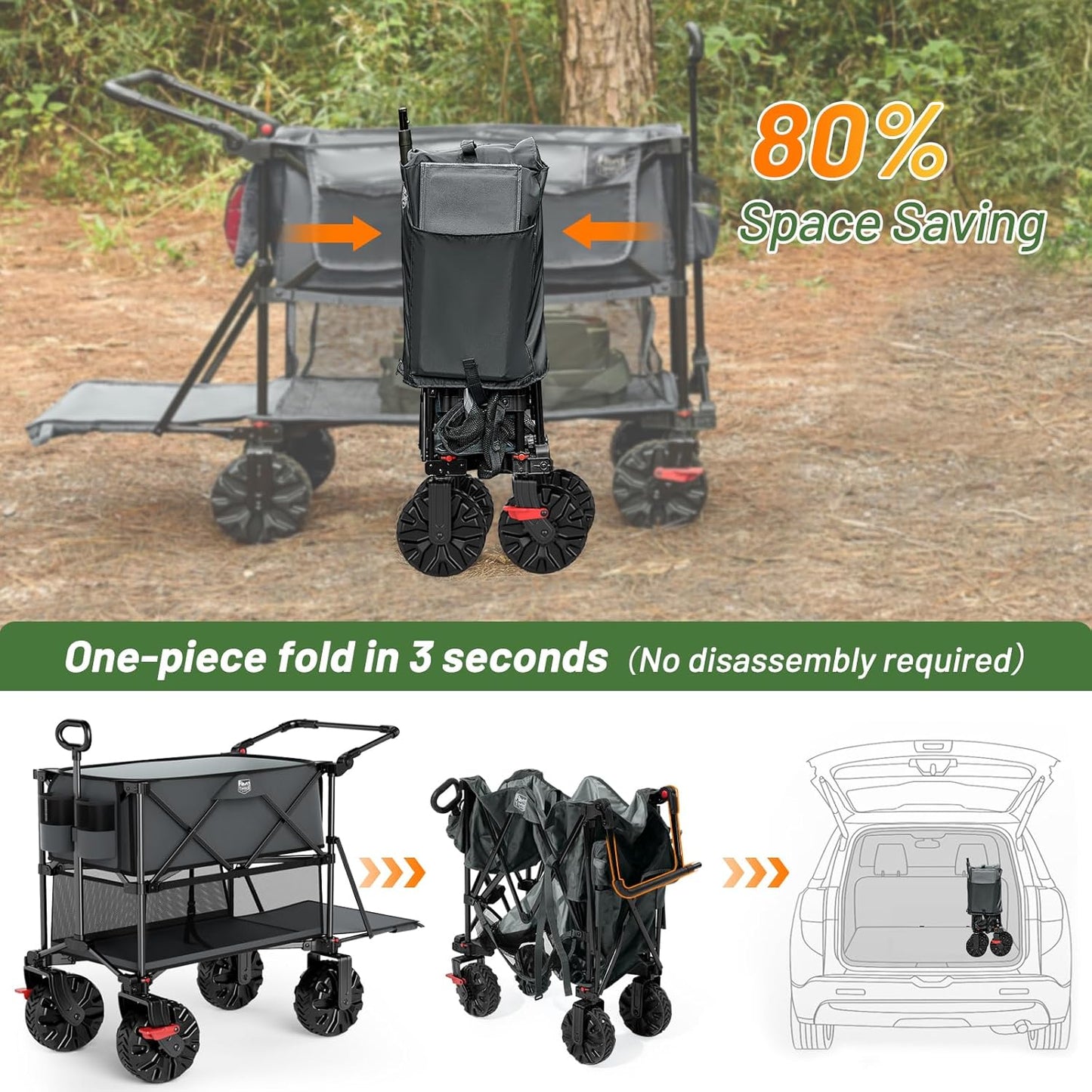 TIMBER RIDGE Push & Pull Double Decker Wagon, 400L Large Capacity Heav