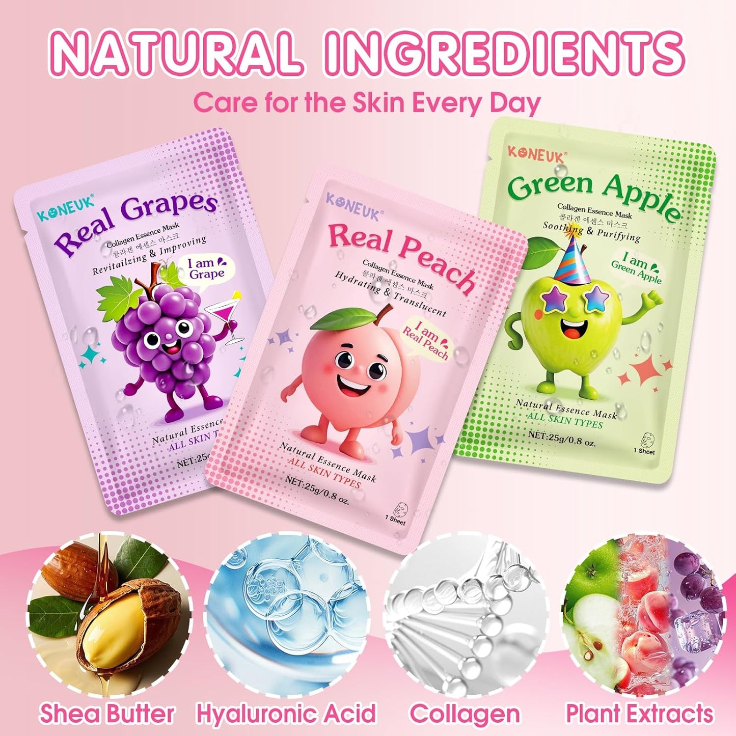 14 Pack Fruit Face Masks Skincare for Kids, Sheet Hydrating Facial Mas