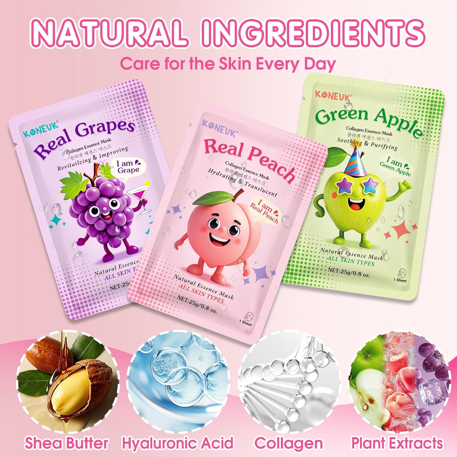 14 Pack Fruit Face Masks Skincare for Kids, Sheet Hydrating Facial Mas