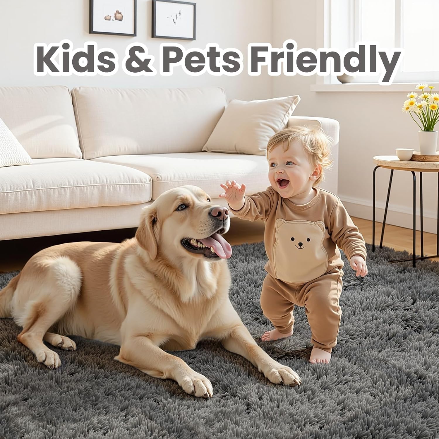 8x10 Area Rugs for Living Room: Ultra Soft Fluffy Shag Grey Rugs for B