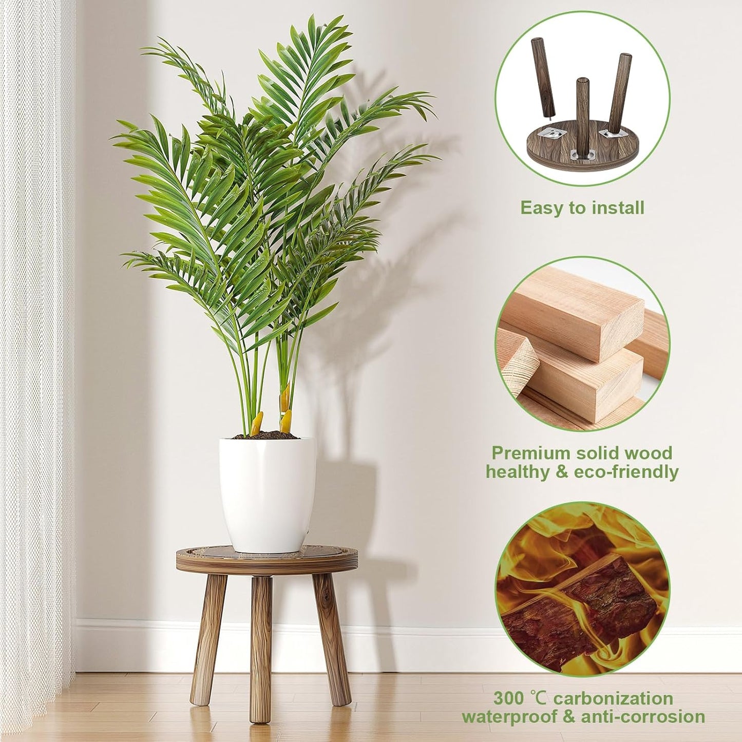 3-Pack Wood Plant Stands Indoor, Single Plant Stand for 6-12 Inch Pots