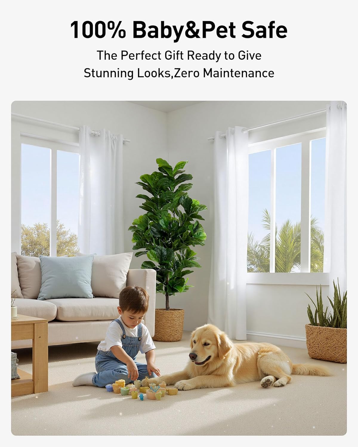 Fiddle Leaf Fig Tree 6ft Tall Artificial Tree in Plastic Pot Fake Ficus Lyrata Plants with 184 Decorative Fiddle Leaves Faux Fig Trees for Home Office Living Room Decor Indoor Outdoor