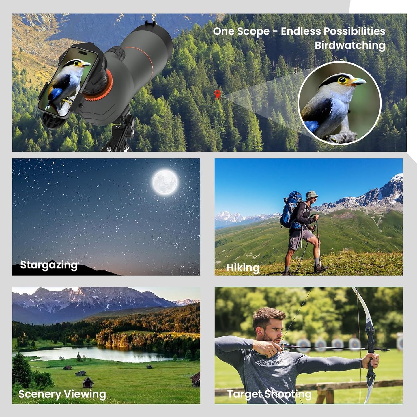 Spotting Scope 25-75×85 - Dual Focusing Spotter Scope, with Tripod & Phone Adapter, Ideal for Bird Watching & Wildlife Observing