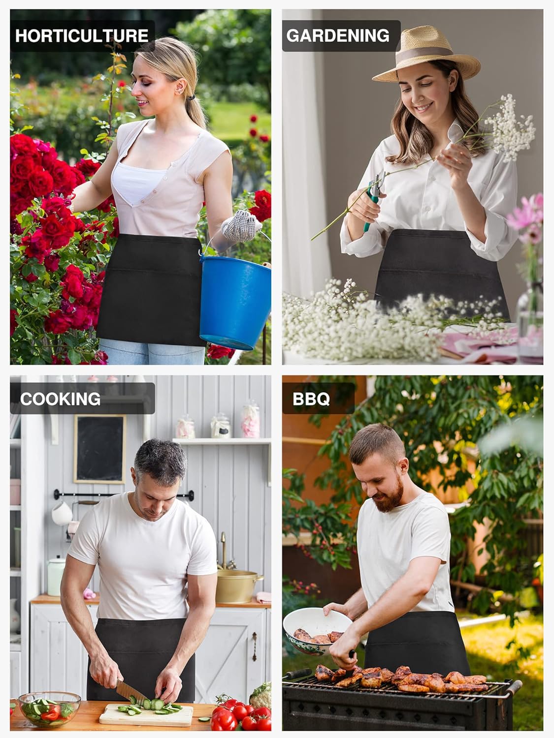 Syntus 3 Pack Server Aprons with 3 Pockets, 100% Cotton Waitress Waite