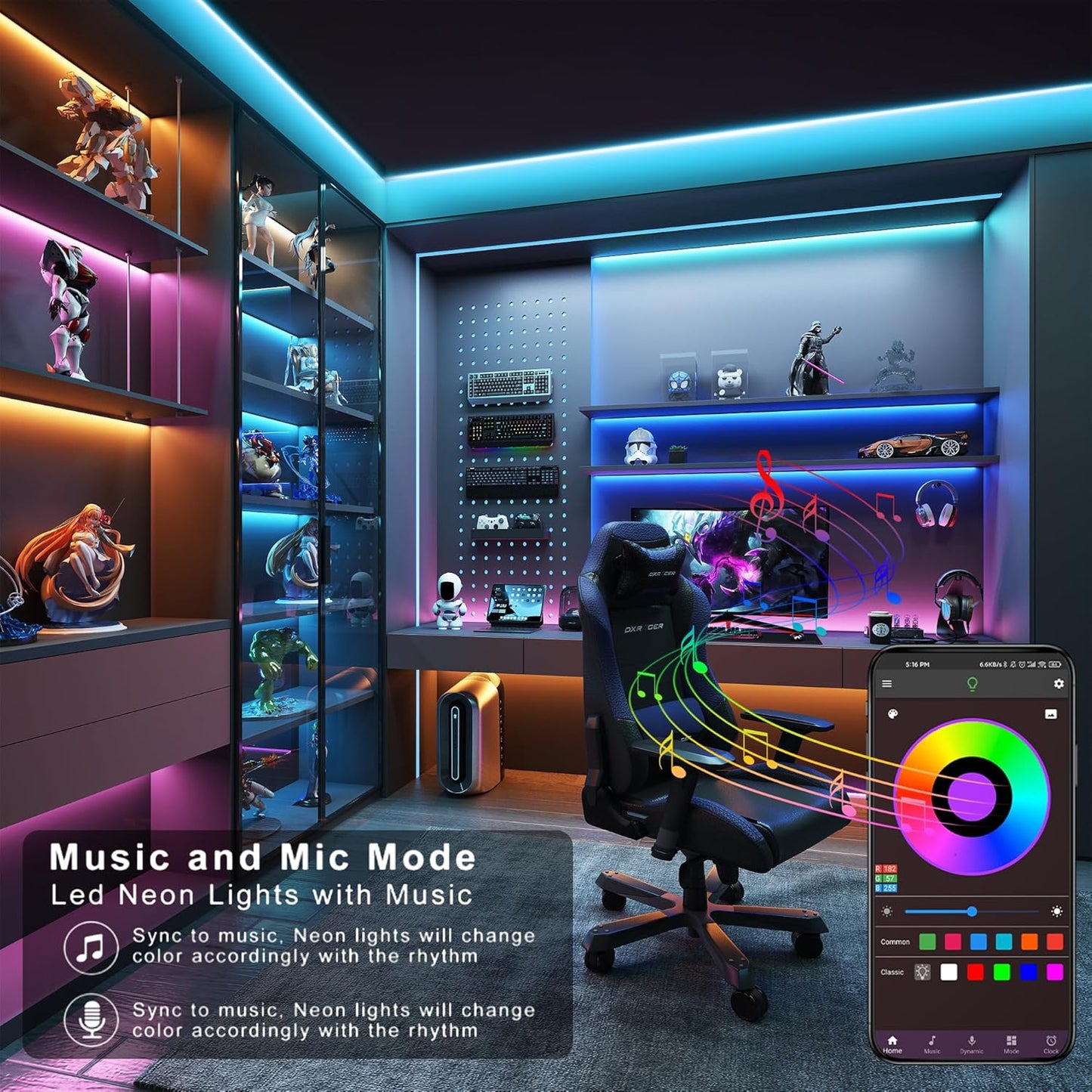 Led Lights for Bedroom 150 ft (2 Rolls of 75ft), Music Sync RGB Led St