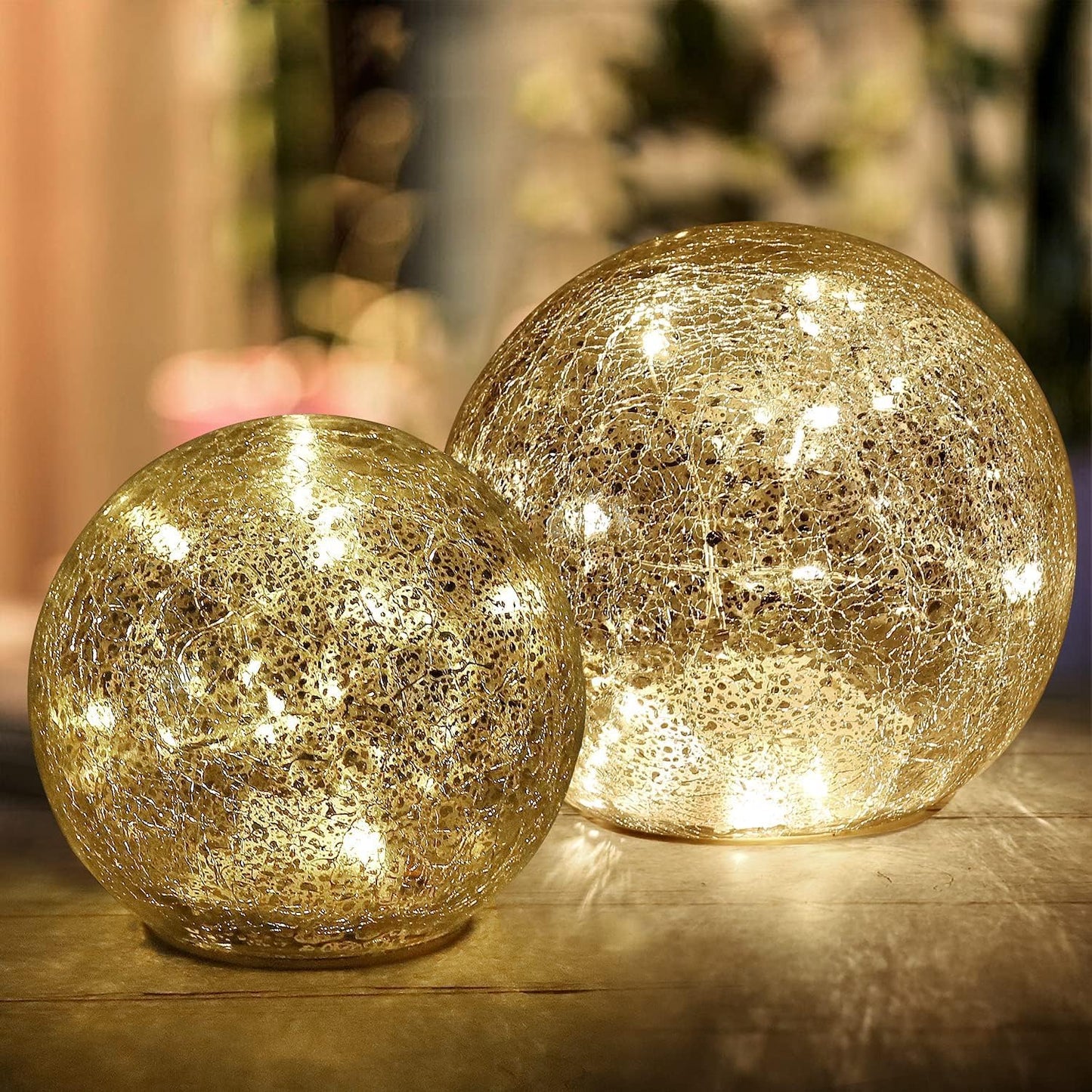 Mercury Crackle LED Glass Globe Ball Lamp with Timer, Battery Operated
