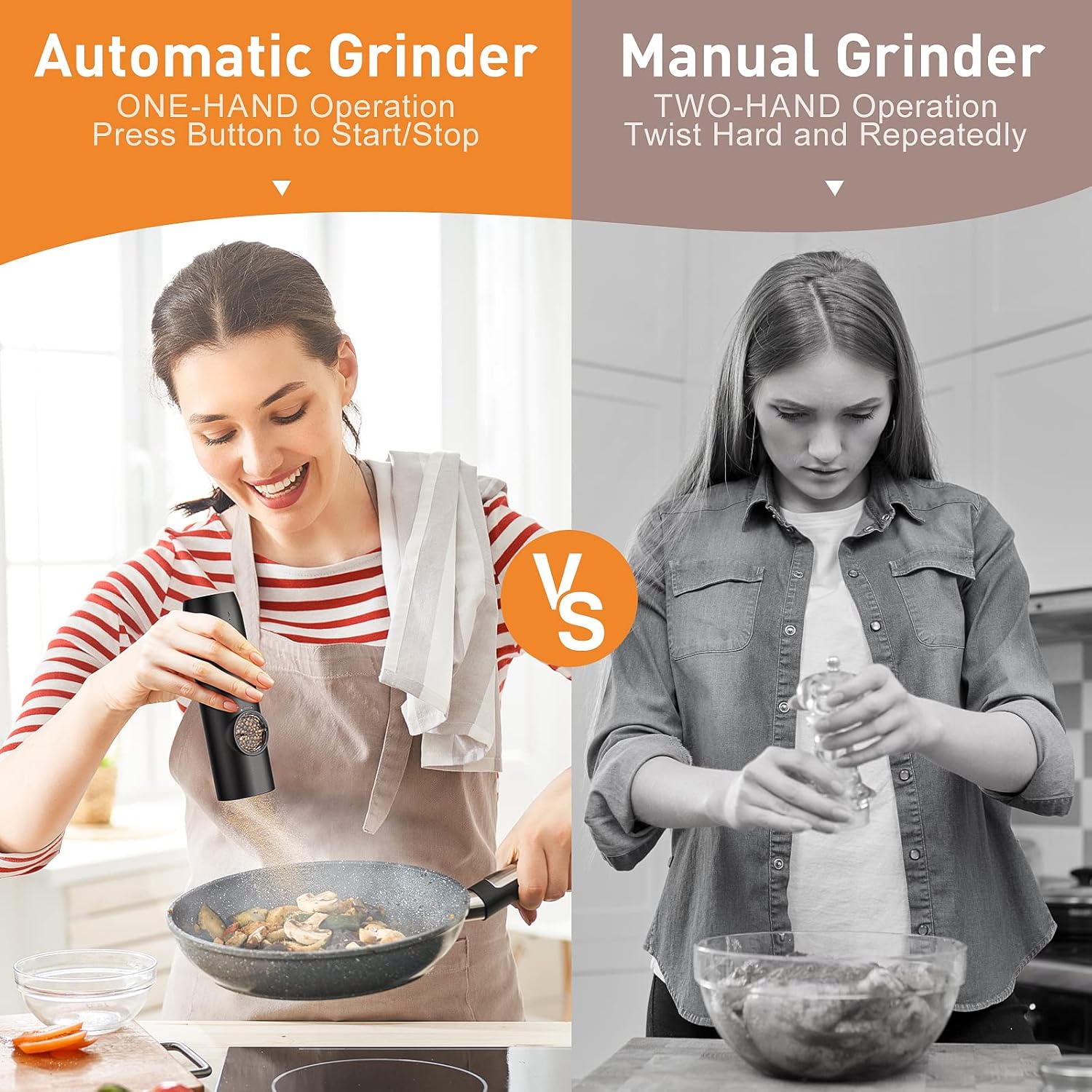 Electric Salt and Pepper Grinder Set-Rechargeable Automatic Pepper Mil