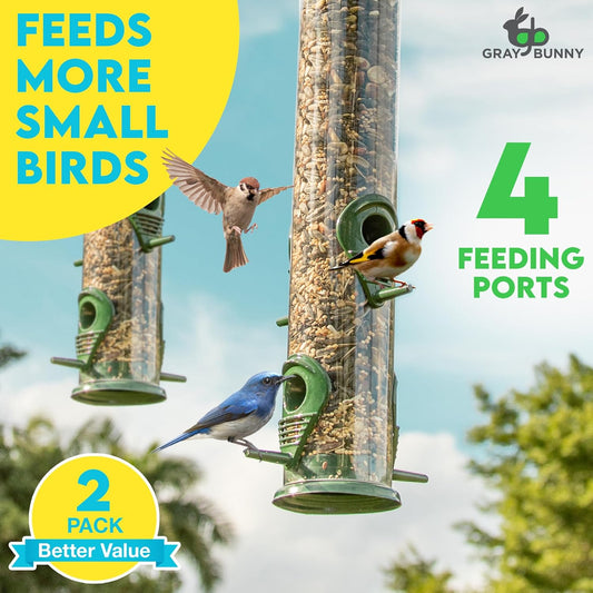 Bird Feeders for Outdoors (Metal, 2 Pack) – Chew-Proof Hanging Bird Feeder with 4 Ports, Rust-Proof Heavy Duty Tube Design, 15 Inches