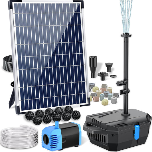 POPOSOAP Pond Filter with 12W Solar Fountain Pump, Solar Pond Filter w