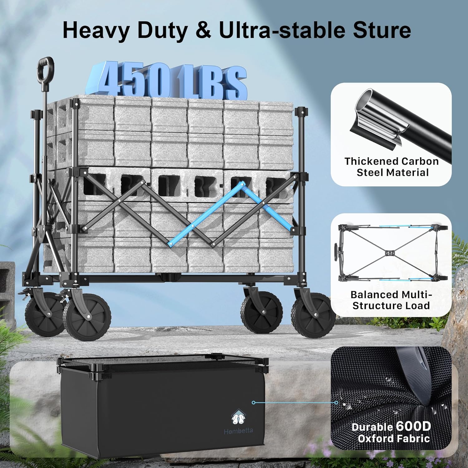 Homebetta Collapsible Wagon Cart, 450LBS Heavy Duty Collapsible Wagon 