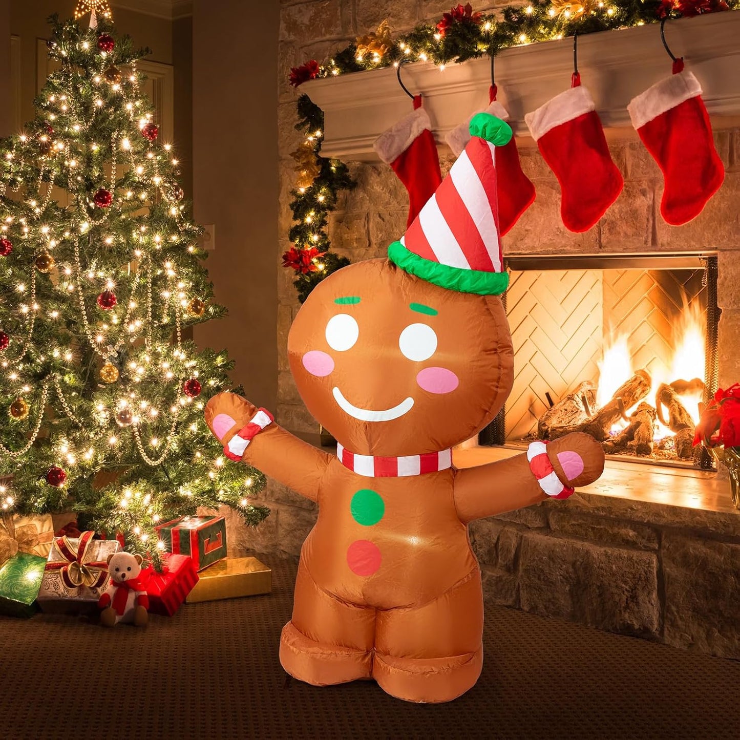 4FT Christmas Inflatables Outdoor Decorations, Gingerbread Man Blow Up