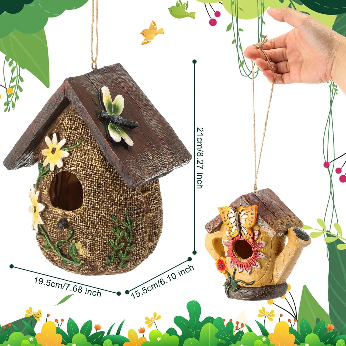 2 Pcs Birdhouse for Outside Hanging Bird Houses for Outdoor Colorful Decorative Cute Resin Birdhouses for Outside Indoors Nesting Garden Backyard Decor, for Bird Lovers(Novel)