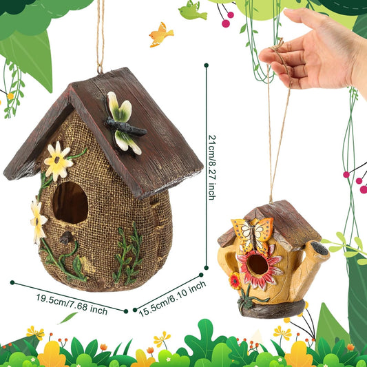 2 Pcs Birdhouse for Outside Hanging Bird Houses for Outdoor Colorful Decorative Cute Resin Birdhouses for Outside Indoors Nesting Garden Backyard Decor, for Bird Lovers(Novel)