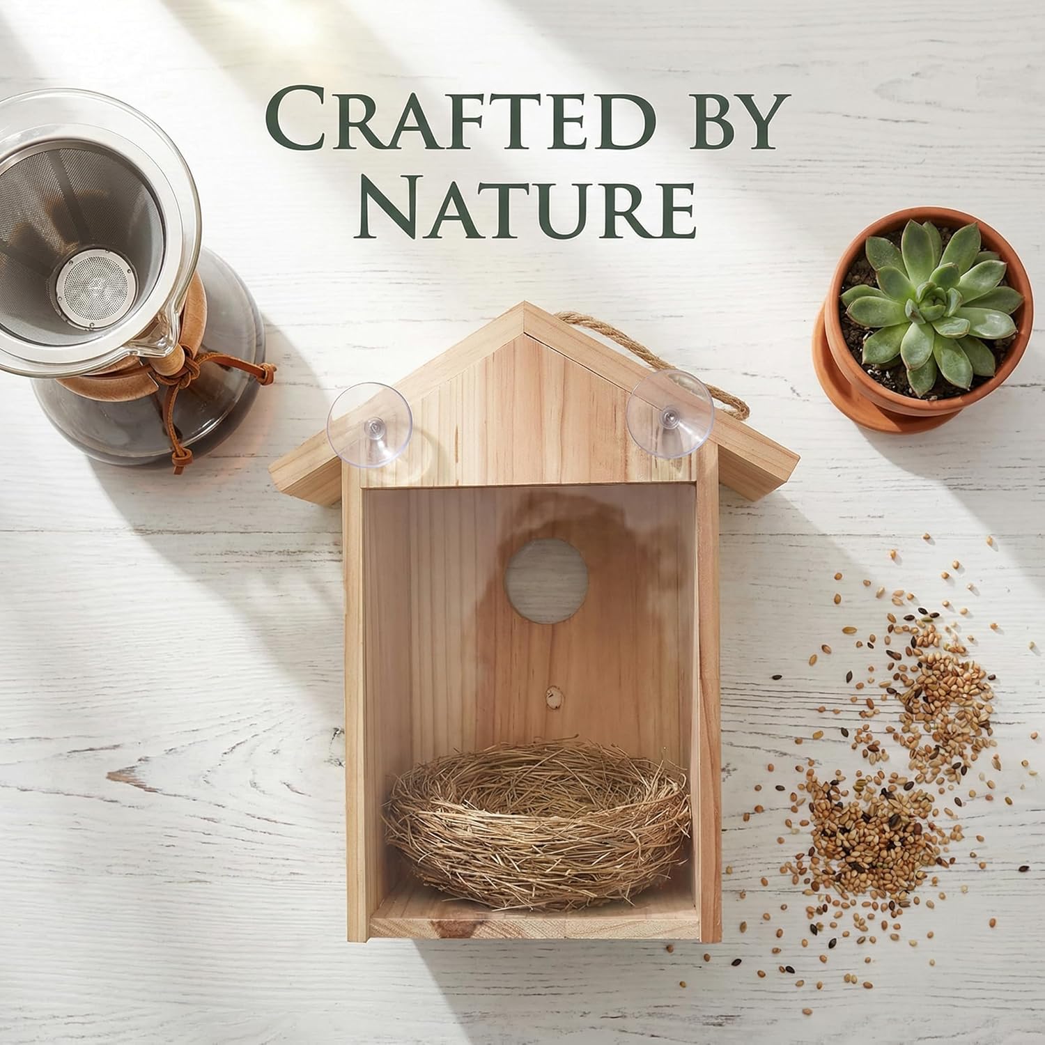 Clear View Window Bird House with Strong Suction Cups - Transparent Ac
