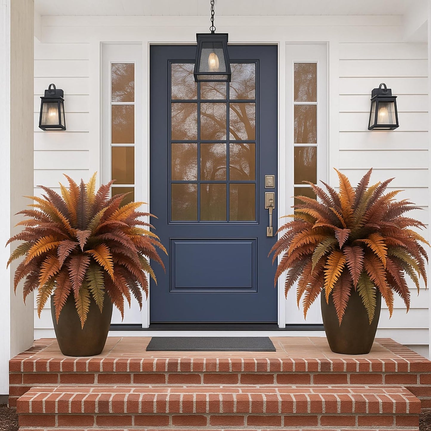 2 Pack 44'' Artificial Boston Fern Fall Porch Decor Hanging Plants Natural Indoor Outdoor Large Fake Ferns for Home, Garden, Thanksgiving, Autumn Decor