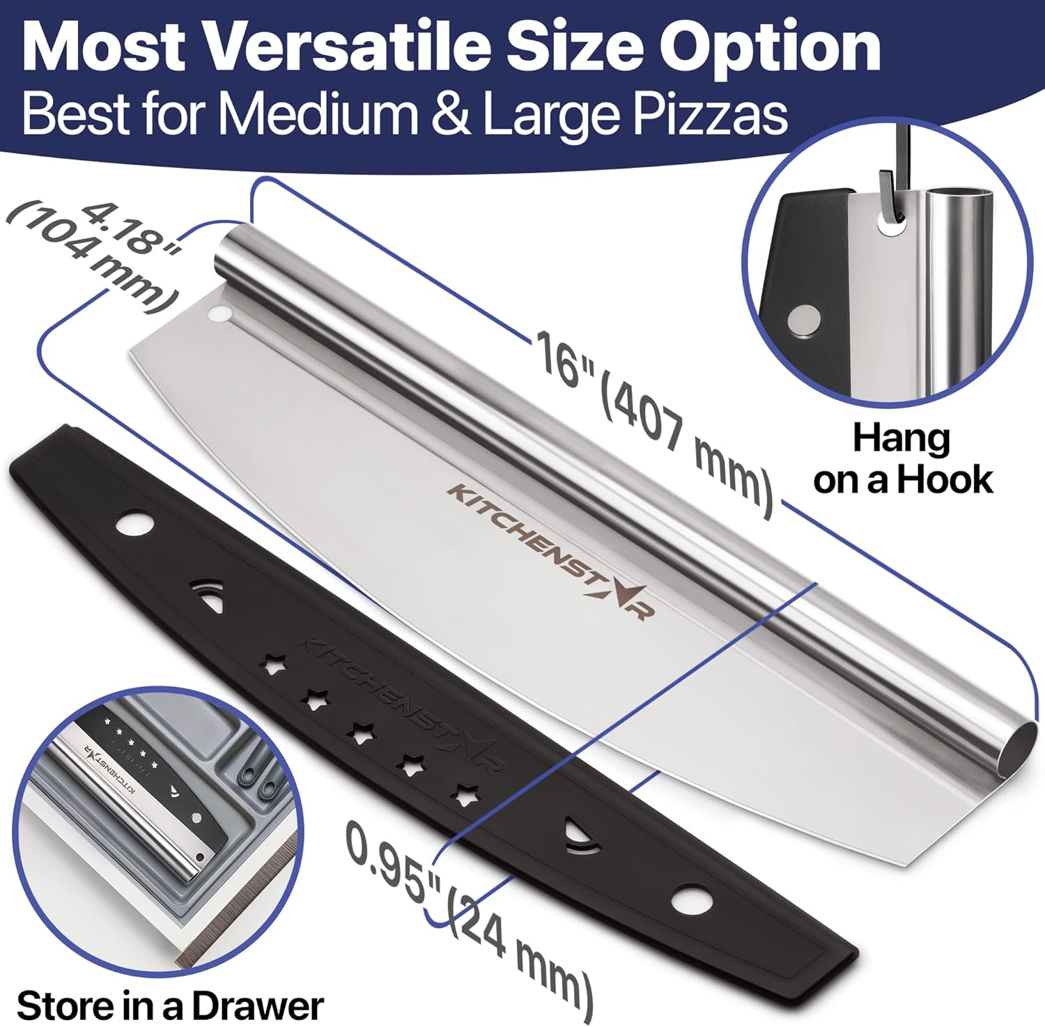 KitchenStar 16-Inch Pizza Cutter Rocker Blade - Sharp Stainless Steel 