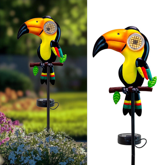 Metal Yard Decor Toucan Statue Decorative Solar Lights Outdoor Garden Whimsical Decor for Patio Lawn Jungle Balcony