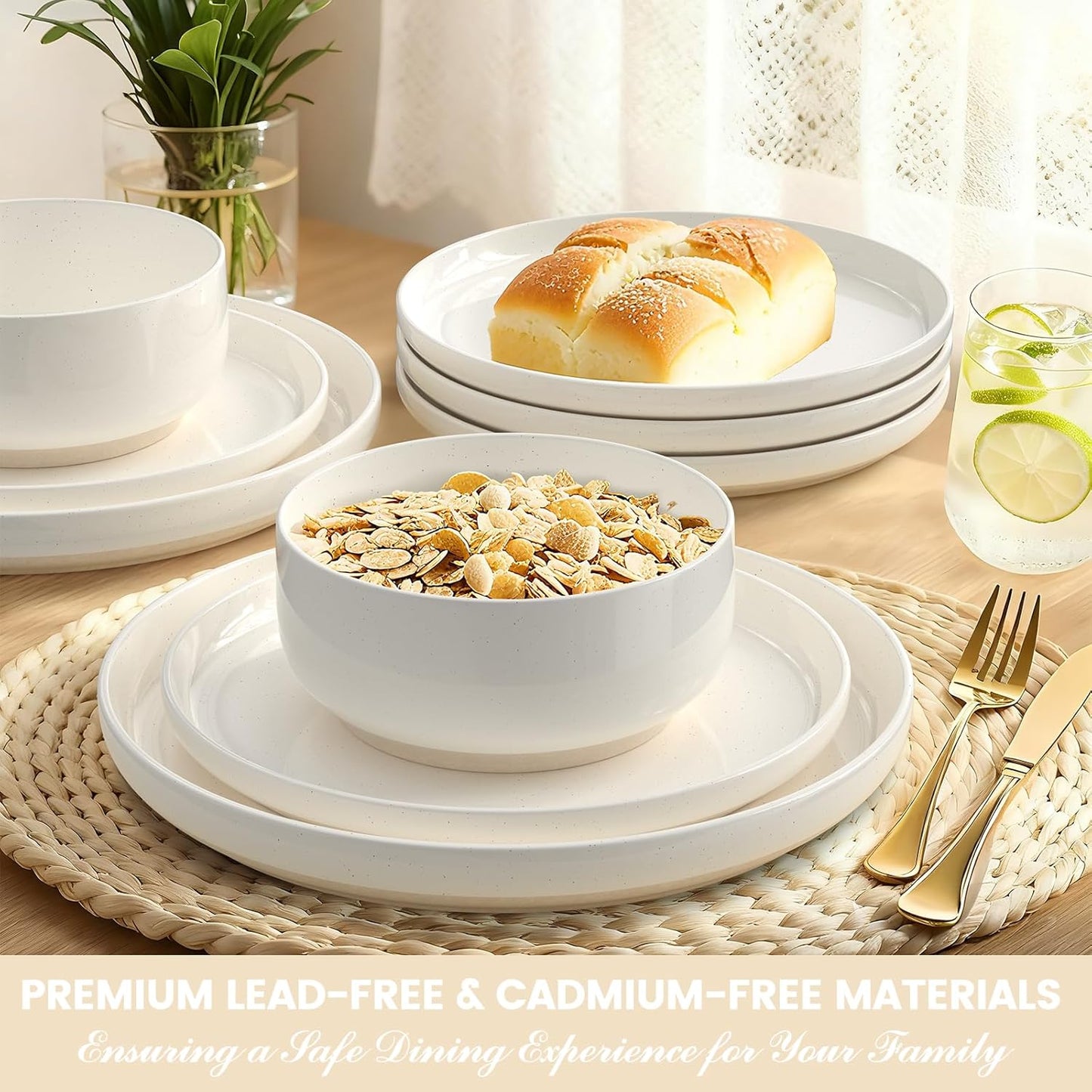 Plates and Bowls Sets, Dinnerware Sets for 4, 12 Pieces Scratch Resist
