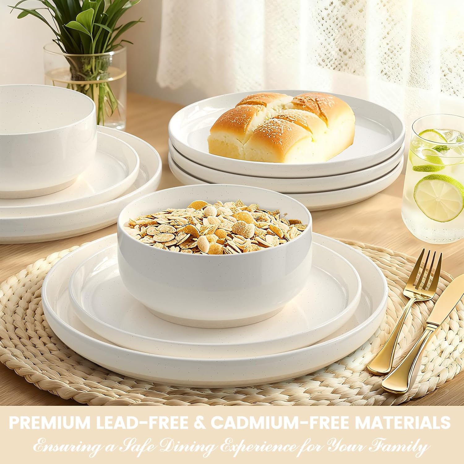 Plates and Bowls Sets, Dinnerware Sets for 4, 12 Pieces Scratch Resist