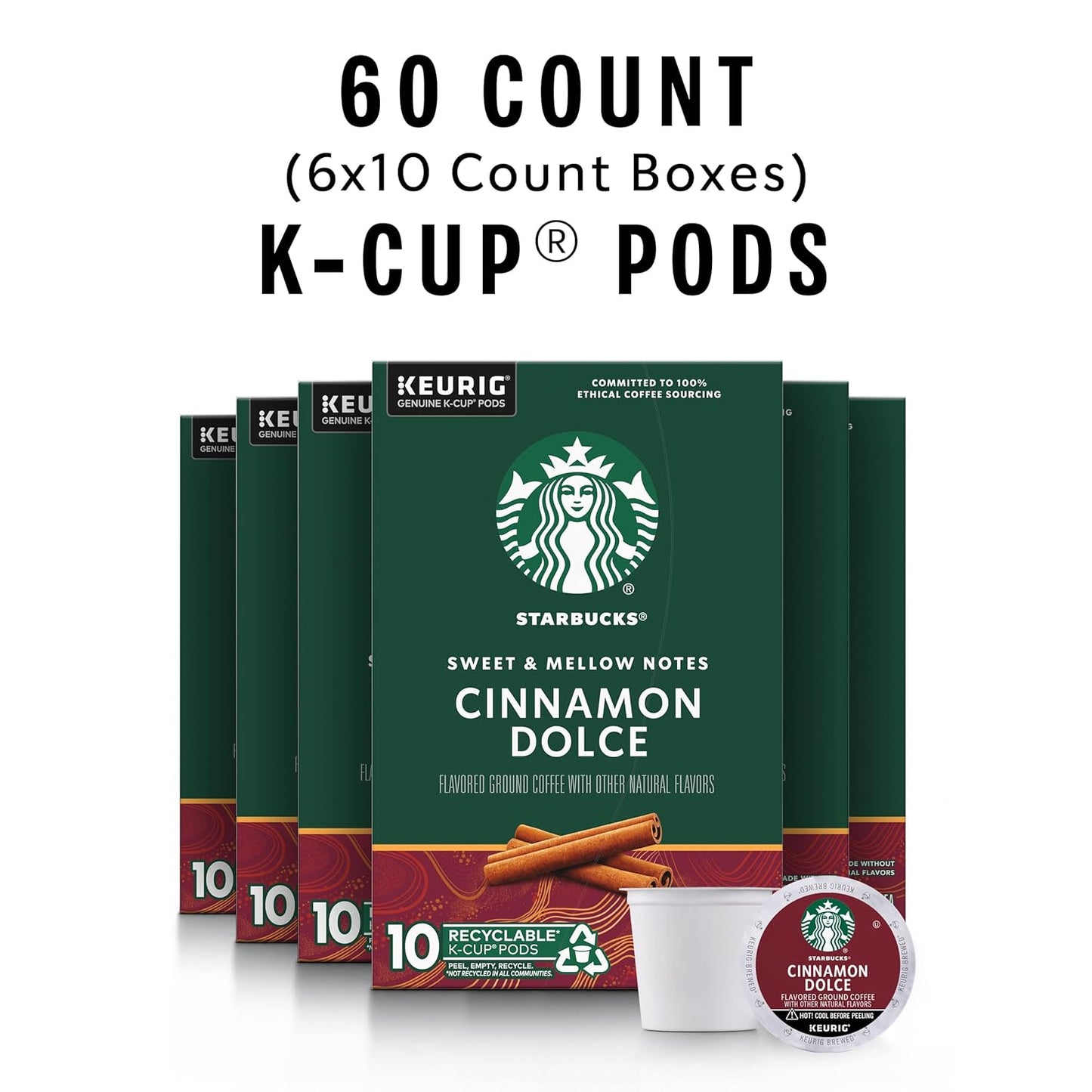 Starbucks K-Cup Coffee Pods, Flavored Hot or Iced Coffee, Cinnamon Dolce, 60 Keurig Pods