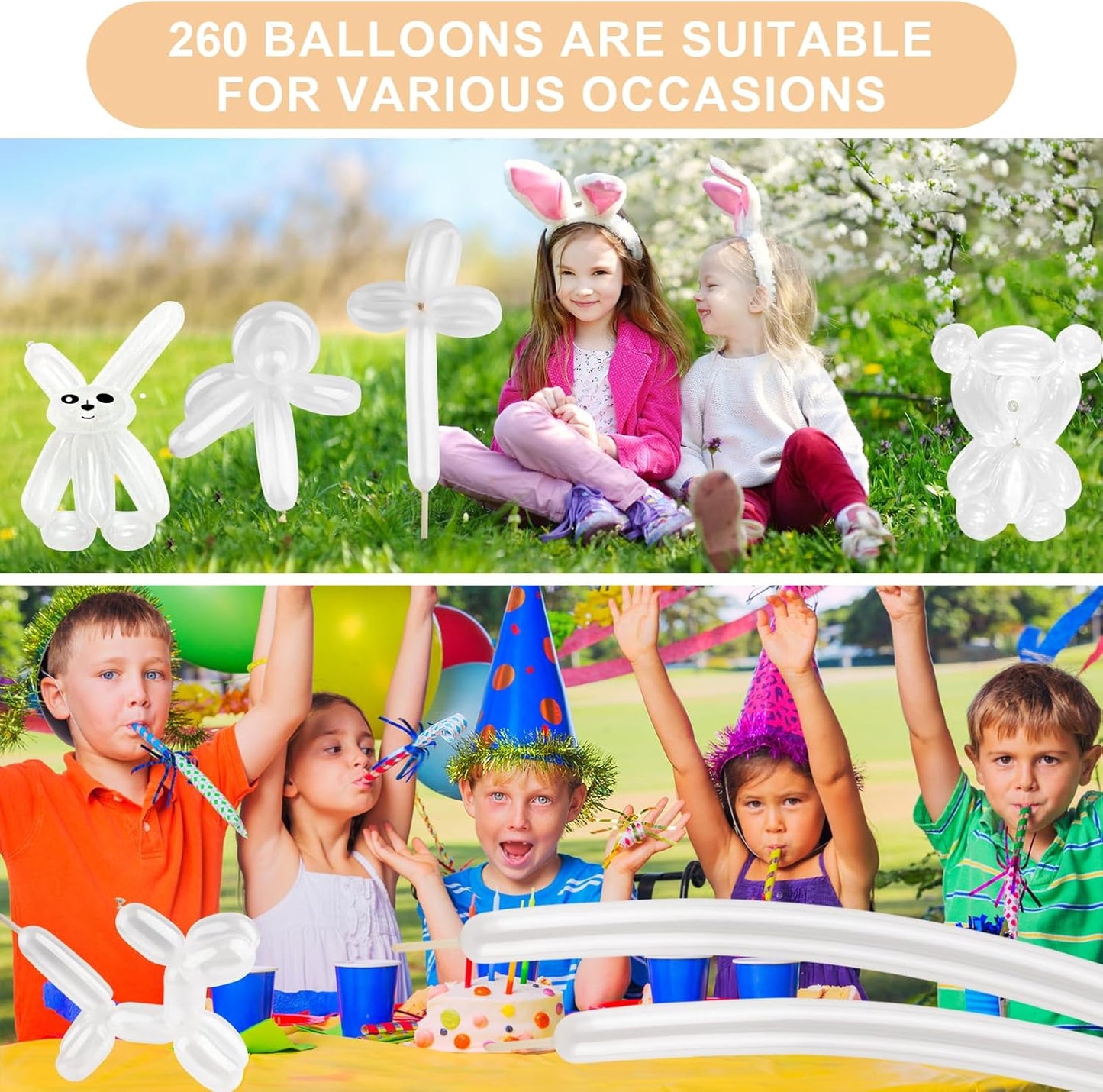 Clear 260 Balloons 100 PCS - Premium Long Skinny Latex Balloons for Animal Twisting, Beginners, Weddings & Birthdays Party Decorations