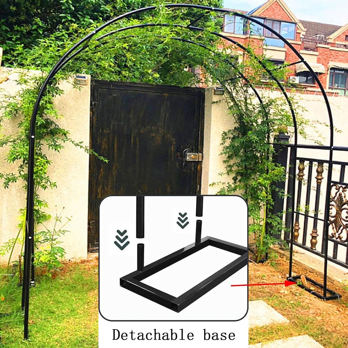 Black Iron Garden Pergola Arbor Arch Trellis for Climbing Plants, Outdoor Archway for Roses & Vines, Durable 0.8x2x0.4m Garden Decoration