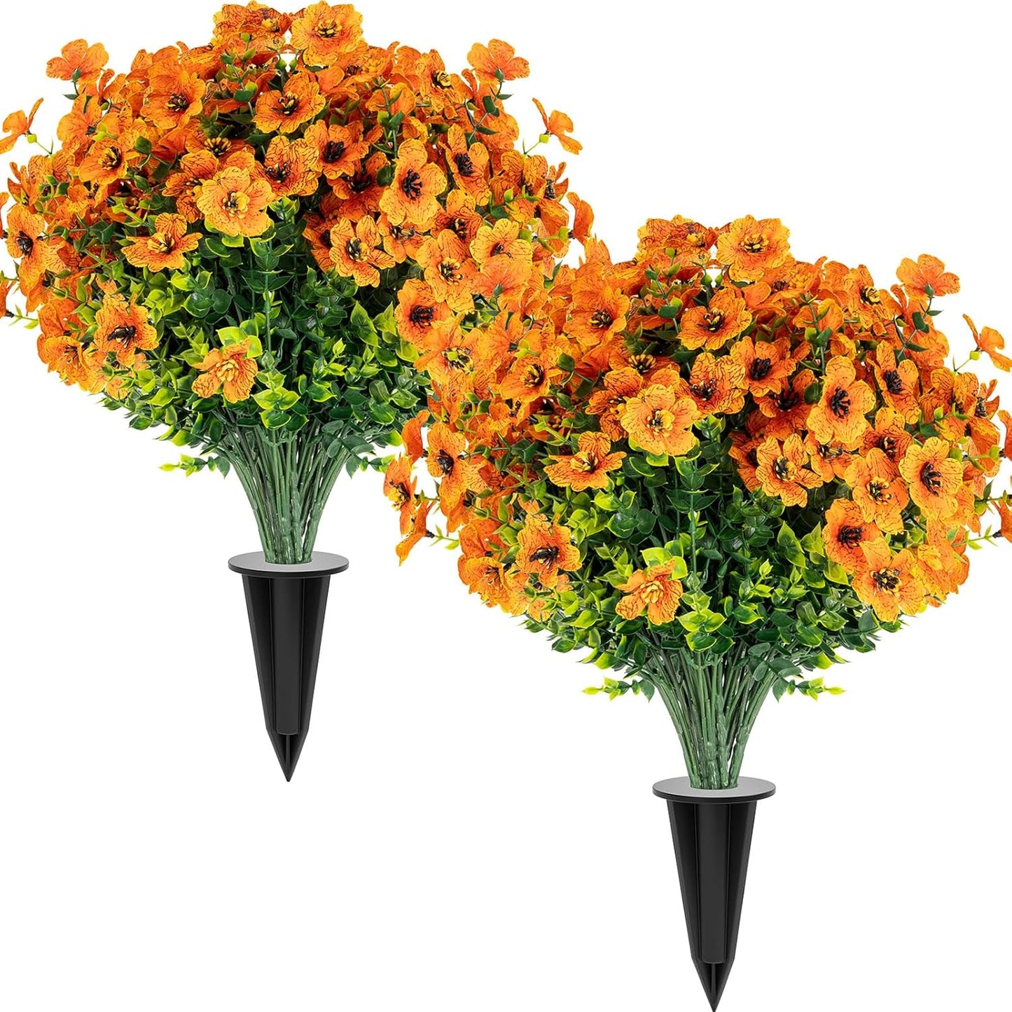 16 Bundles Artificial Flowers for Outdoors, Indoor Fake Plants with Ground Spike for Door Yard Porch Patio Garden Office Table Kitchen Planter Pot Vase Flowerpot Decorations (G)