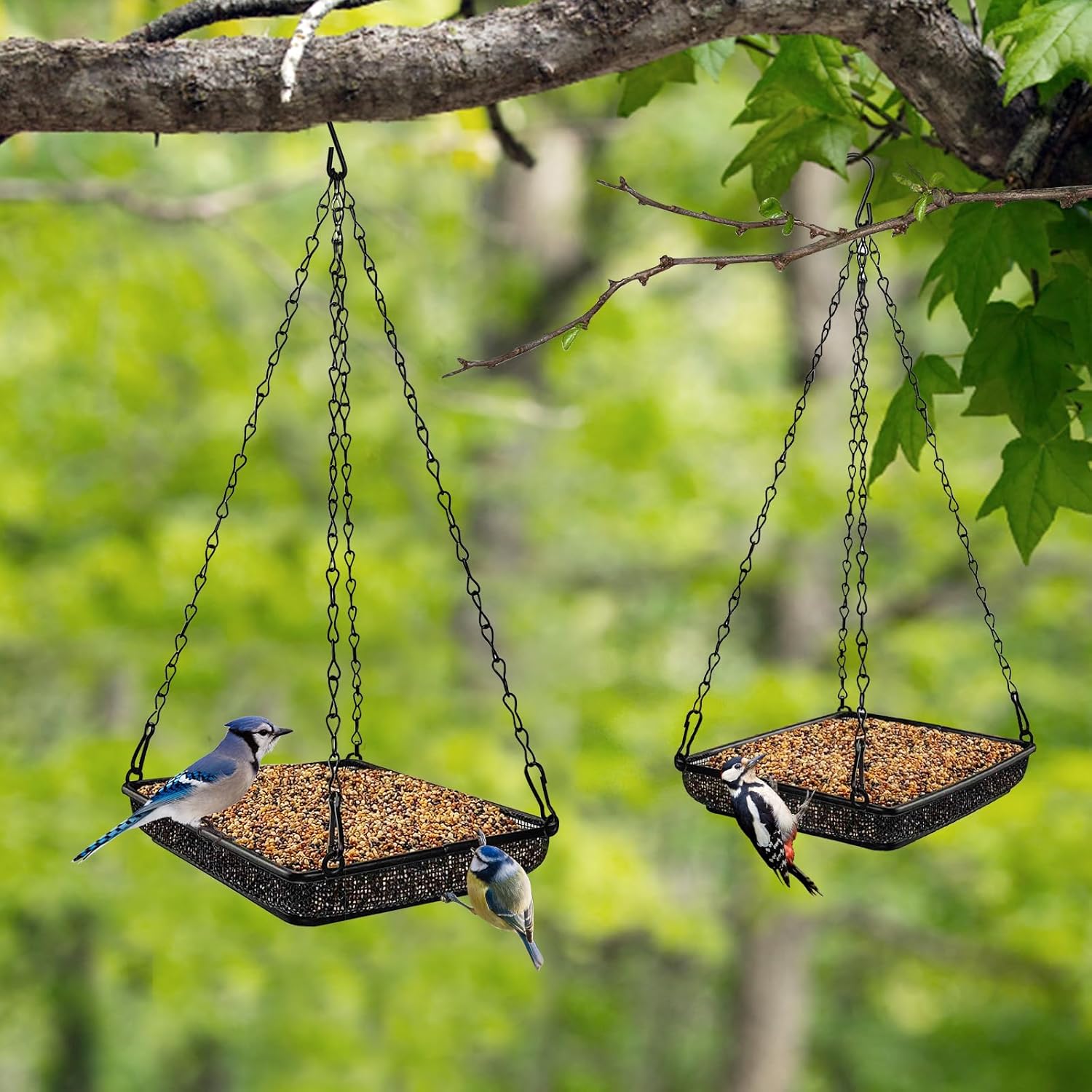 MIXXIDEA Hanging Bird Feeder Tray Metal Mesh Platform Seed Feeder with