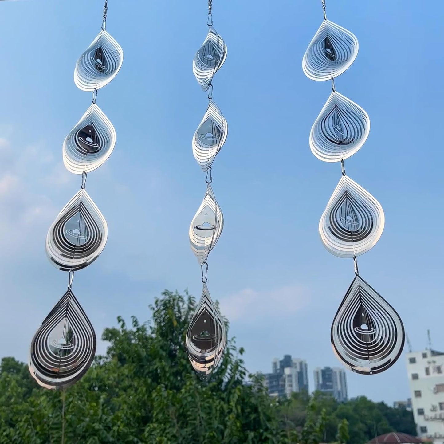 Water Droplets Bird Scare Discs Set-Highly Reflective Double-Sided Bird Reflectors, Extra Sparkly Metal Wind Spinner Outdoor Garden Decor, Decorations to Scare Away Yard Birds