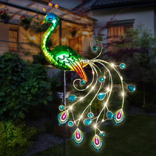 Glintoper Solar Garden Lights, 39 Inch Height Outdoor Metal Peacock De