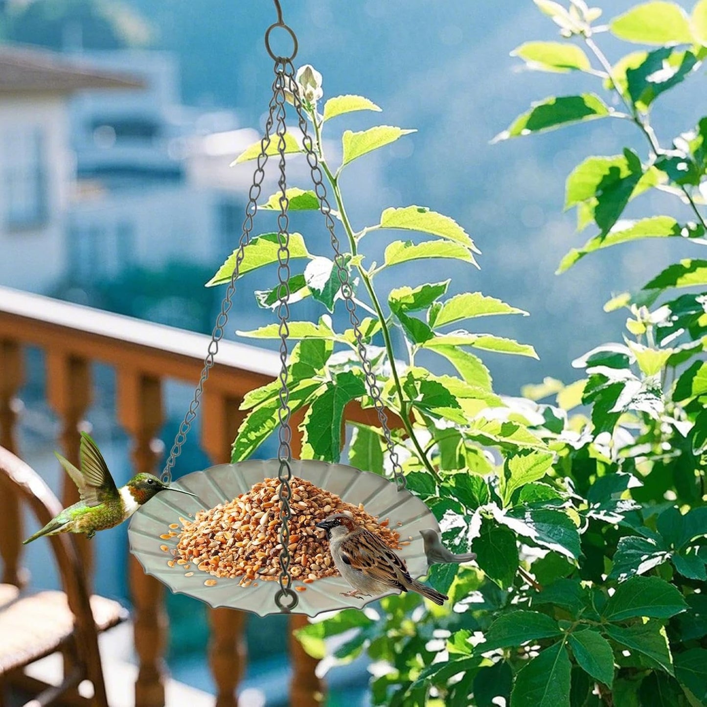 Bird Feeder Tray, Large Capacity Hangable Iron Bowl, Outdoor Garden Bi