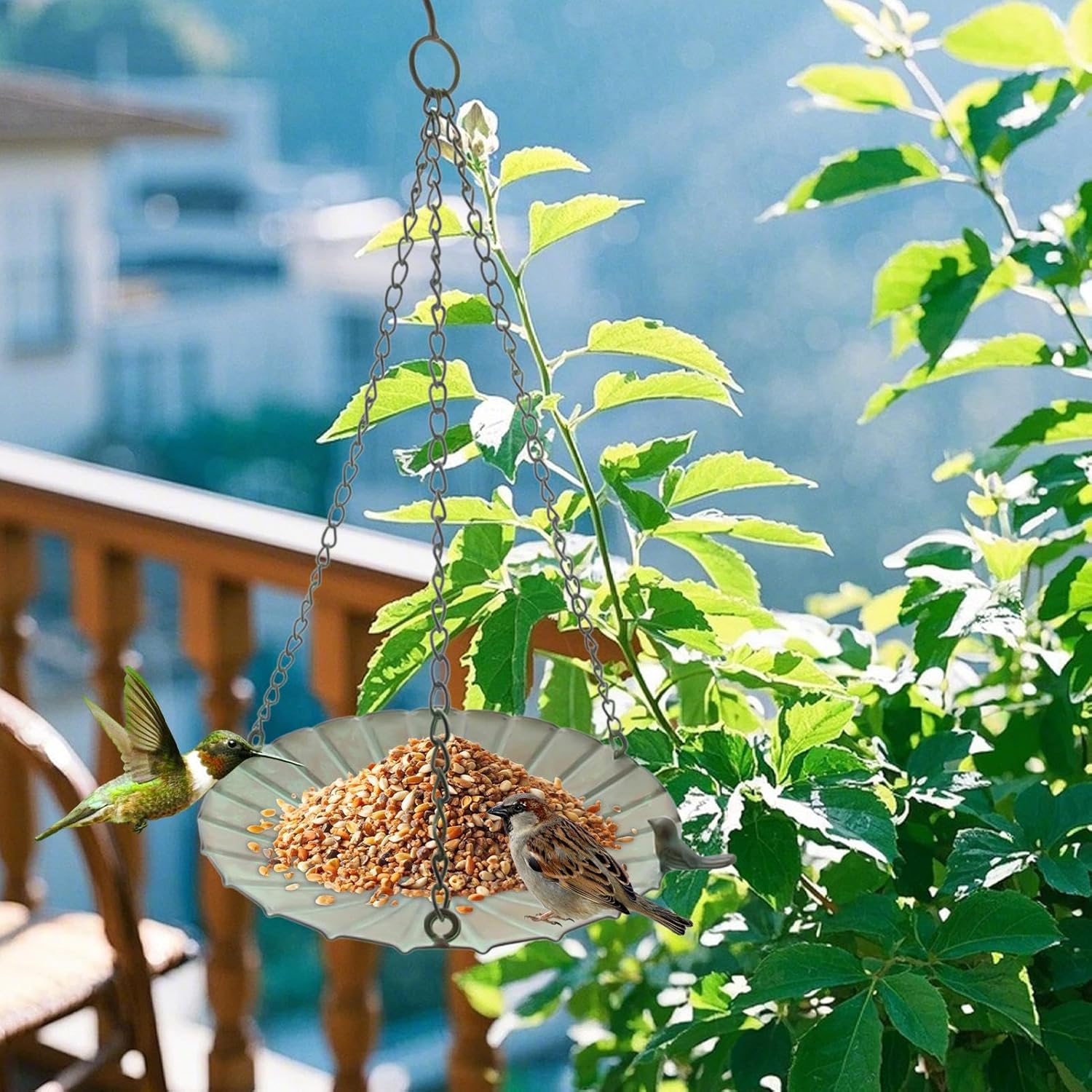 Bird Feeder Tray, Large Capacity Hangable Iron Bowl, Outdoor Garden Bi