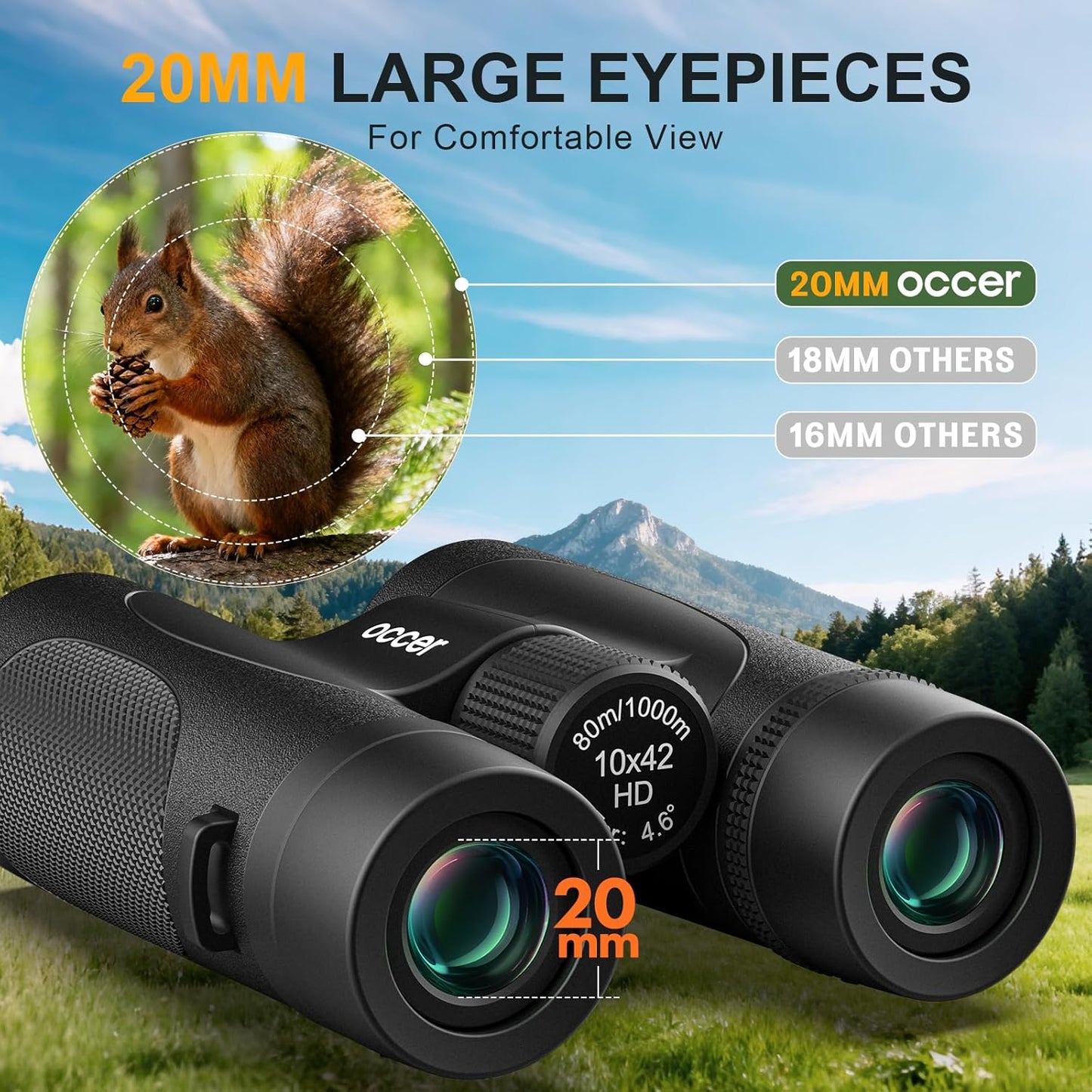 10x42 Waterproof Binoculars for Adults High Powered - Occer IPX7 Fogproof Shockproof UHD Binoculars, Rubber Armor Binocular with Chest Harness for Hunting Bird Watching Cruise Ship