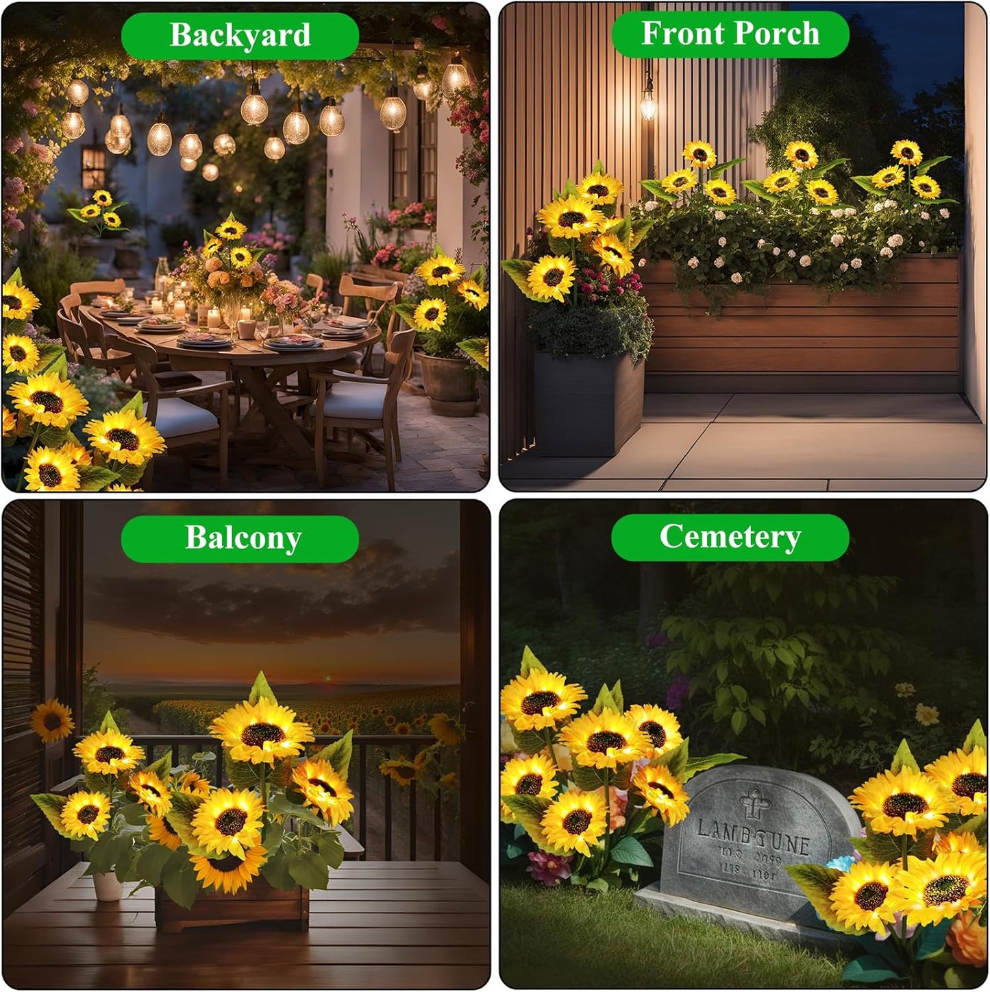 4-Pack Solar Powered Sunflower Garden Lights, LED Outdoor Decor Solar 