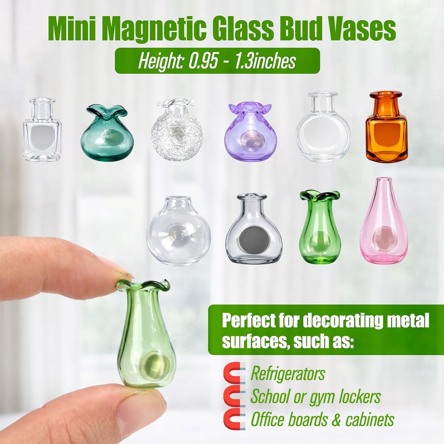 20pcs Mini Flower Pot Magnets for Fridge Glass Magnetic Vase for Refrigerator,Tiny Cute Bud Planters, Funny Aesthetic Plant Accessories for Locker, Office, Kitchen Decoration, Small Design Gift Idea